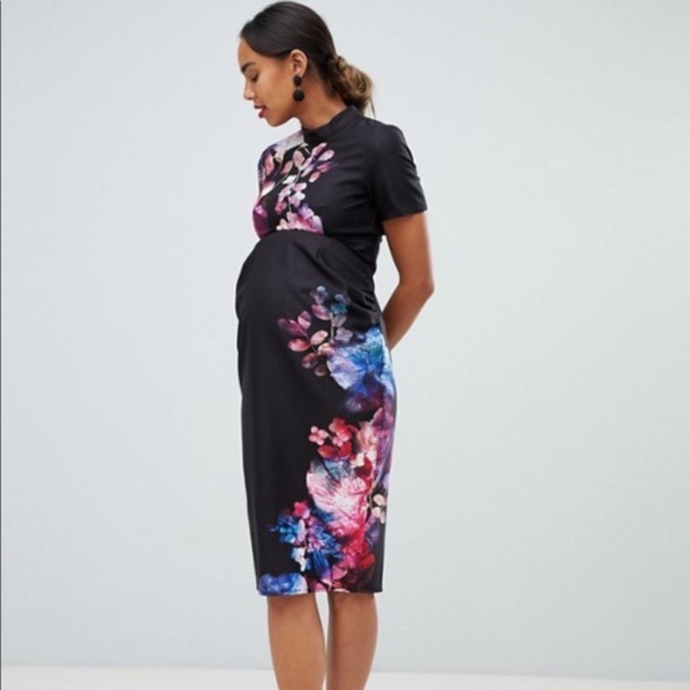 Little Mistress Maternity Black Floral Pencil 6